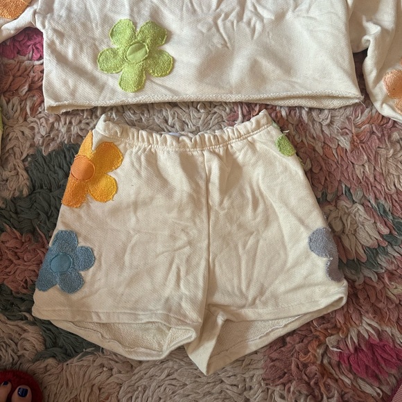 Colorful Flower Print Cropped Sweatshirt and Shorts Set - Picture 2 of 6